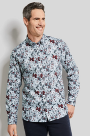 Casual Long Sleeve Shirt in Grey Floral Print