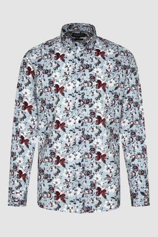 Casual Long Sleeve Shirt in Grey Floral Print