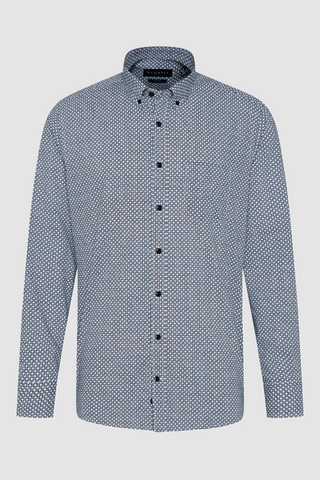 Casual Long Sleeve Shirt in Navy Mini Geometric Print