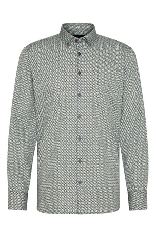 Long-Sleeved Sport Shirt in Olive Abstract Print