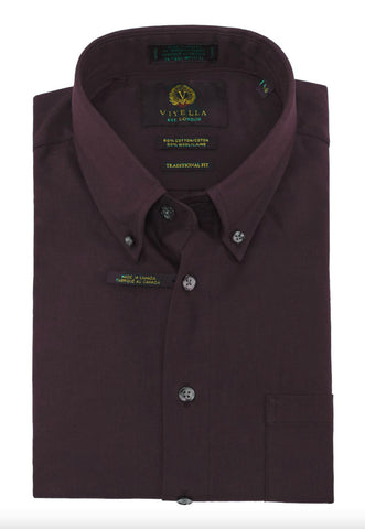 Long-Sleeved Button Down Cotton-Wool Shirt in Multiple Fits