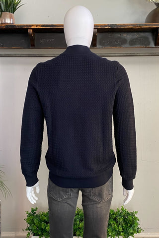 Full Zip  Basketweave Sweater in Navy