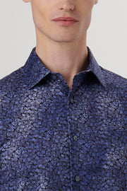 James Long-Sleeved Oooh Cotton Blue Shirt With Leaf Print