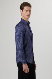 James Long-Sleeved Oooh Cotton Blue Shirt With Leaf Print
