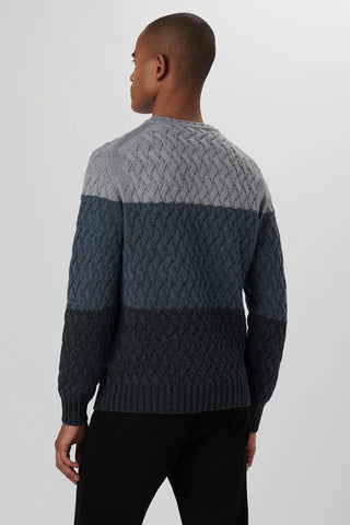 Tri-Coloured Basketweave-Knit Crew-Neck Sweater