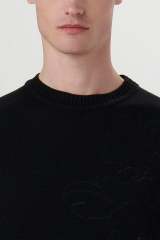 Tone-on-Tone, Floral Embroidered Crew Neck Sweater in 2 Colours