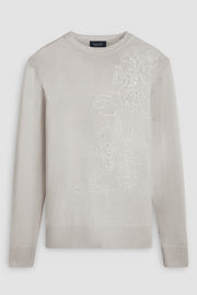 Tone-on-Tone, Floral Embroidered Crew Neck Sweater in 2 Colours