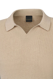 Short Sleeve Knit Polo Johnny Collar in Tan