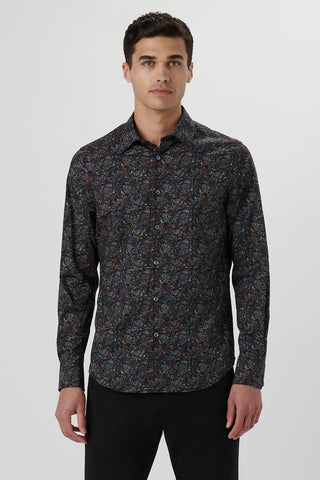 Long-Sleeved Abstract Print Black Shirt in 2 Fits