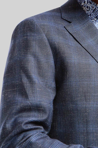 Como Wool-Linen Sport Coat in Blue Plaid