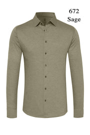 Long-Sleeved Jersey Knit Sport Shirt in 7 Colours