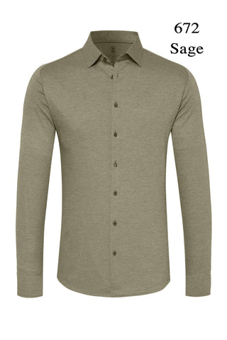 Long-Sleeved Jersey Knit Sport Shirt in 7 Colours