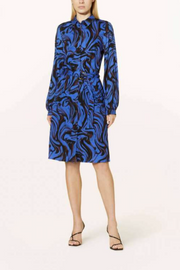 Desoto Kora Long Sleeve Collared Dress in Royal Swirl Print