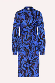 Desoto Kora Long Sleeve Collared Dress in Royal Swirl Print