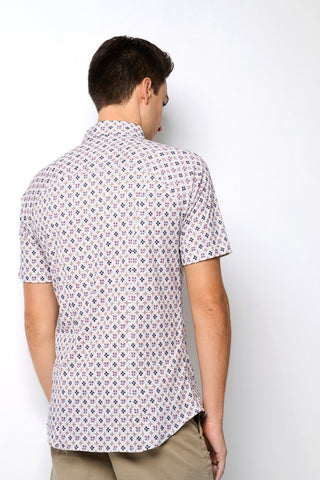 Short-Sleeved Knit Sport Shirt in Kaleidoscope Print