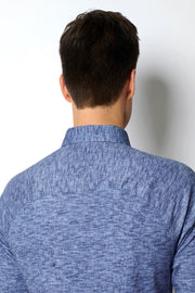 Long-Sleeved Knit Sport Shirt in End2End Heathered Blue