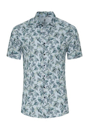 Short-Sleeved Knit Sport Shirt in Green Jungle Print