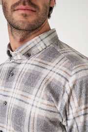 Long-Sleeved Knit Sport Shirt in Grey Plaid