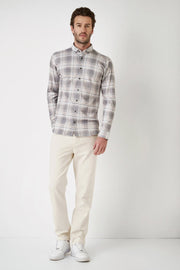 Long-Sleeved Knit Sport Shirt in Grey Plaid