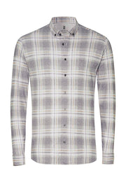 Long-Sleeved Knit Sport Shirt in Grey Plaid