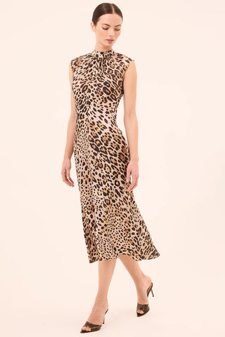 Giselle Dress in Leopard Print Poly Satin