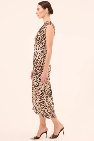 Giselle Dress in Leopard Print Poly Satin