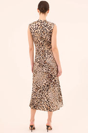 Giselle Dress in Leopard Print Poly Satin