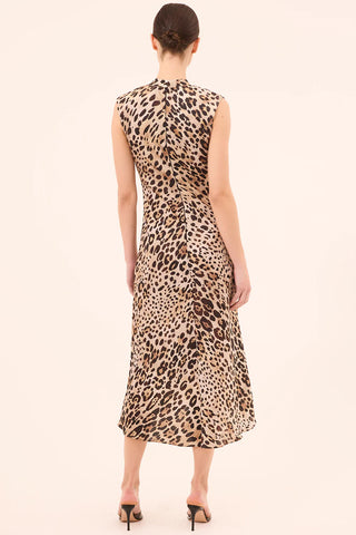 Giselle Dress in Leopard Print Poly Satin