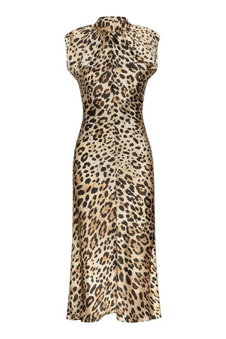 Giselle Dress in Leopard Print Poly Satin
