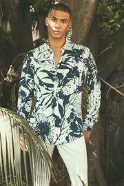 Julian Long-Sleeved Shirt in Navy Abstract Floral Print