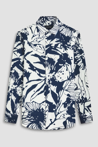 Julian Long-Sleeved Shirt in Navy Abstract Floral Print