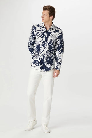 Julian Long-Sleeved Shirt in Navy Abstract Floral Print