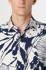 Julian Long-Sleeved Shirt in Navy Abstract Floral Print