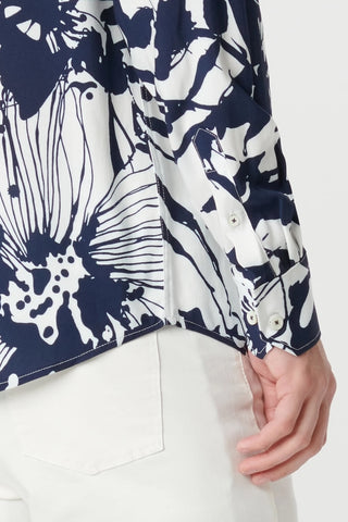 Julian Long-Sleeved Shirt in Navy Abstract Floral Print