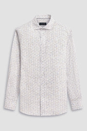 Axel Long-Sleeved Linen Shirt in White Retro-Floral Print