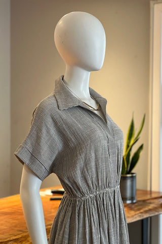 Midi-Length Dress in Grey Stripe