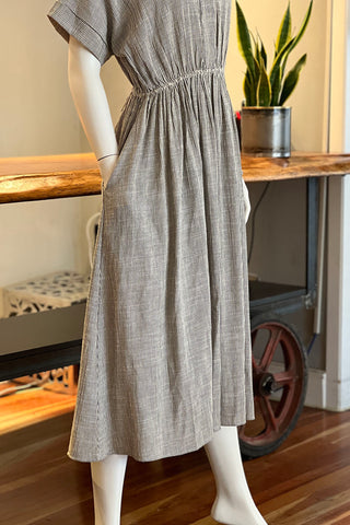 Midi-Length Dress in Grey Stripe