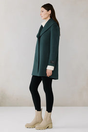Elsa Wool Shawl Collar Coat in Midnight Forest