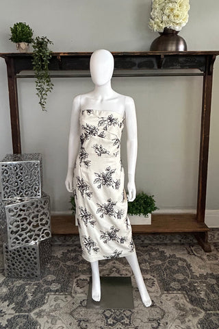 Embroidered Bustier Dress in Ivory-and-Black
