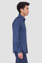 Jimmy Long-Sleeved OoohCotton Shirt in Navy Guitar Print