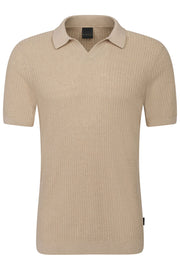 Short Sleeve Knit Polo Johnny Collar in Tan