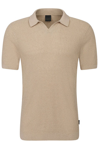 Short Sleeve Knit Polo Johnny Collar in Tan