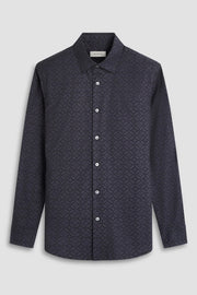 Julian Long-Sleeved Shirt in Black Tonal Jacquard Print