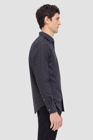 Julian Long-Sleeved Shirt in Black Tonal Jacquard Print