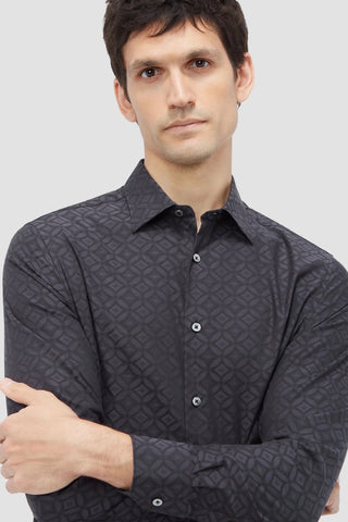 Julian Long-Sleeved Shirt in Black Tonal Jacquard Print