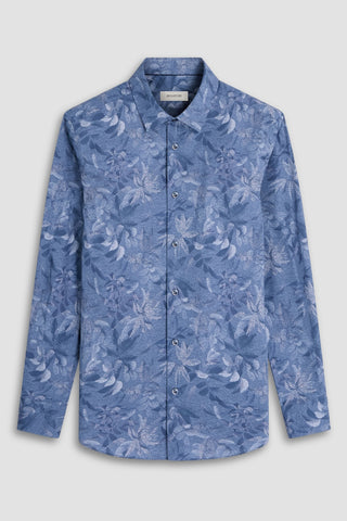 Julian Long-Sleeved Shirt in Cobalt Tonal Abstract Print