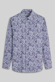 Julian Long-Sleeved Shirt in a Navy Floral Print on White