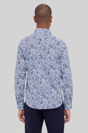 Julian Long-Sleeved Shirt in a Navy Floral Print on White