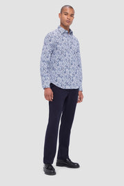 Julian Long-Sleeved Shirt in a Navy Floral Print on White