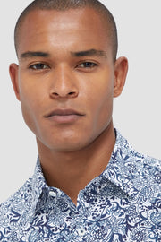 Julian Long-Sleeved Shirt in a Navy Floral Print on White